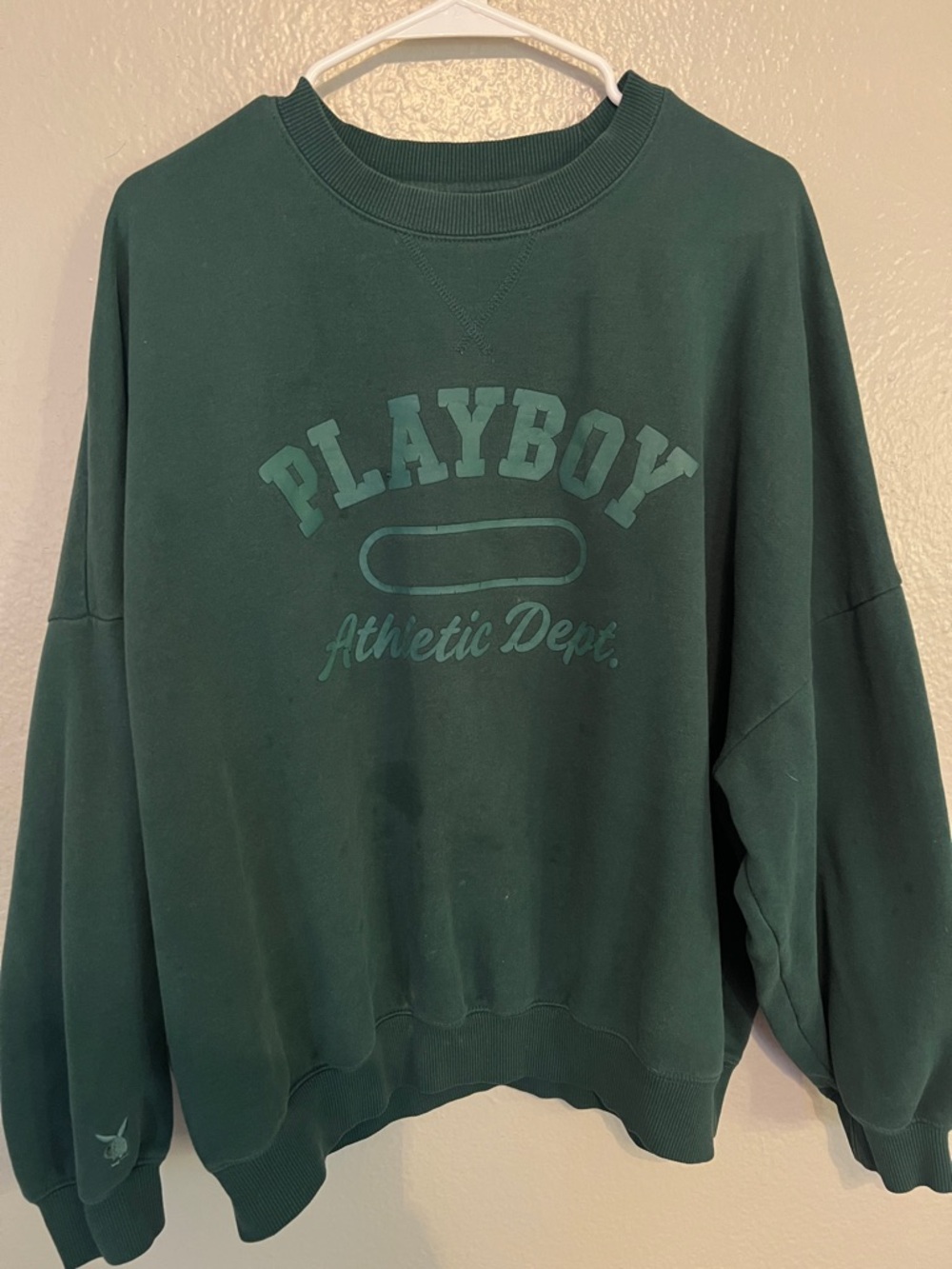 PLAYBOY Dark Green Crewneck Sweatshirt with Athletic Dept. Logo